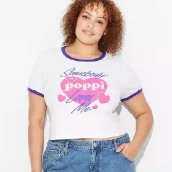 Poppi Soda White Purple crop top T-Shirt Womens L NWT Target Collab Graphic - Picture 3 of 12